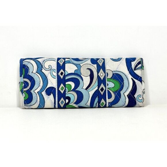 Vera Bradley Sleek Quilted Bifold Wallet Mediterranean Blue Magnetic Closure - Picture 2 of 4
